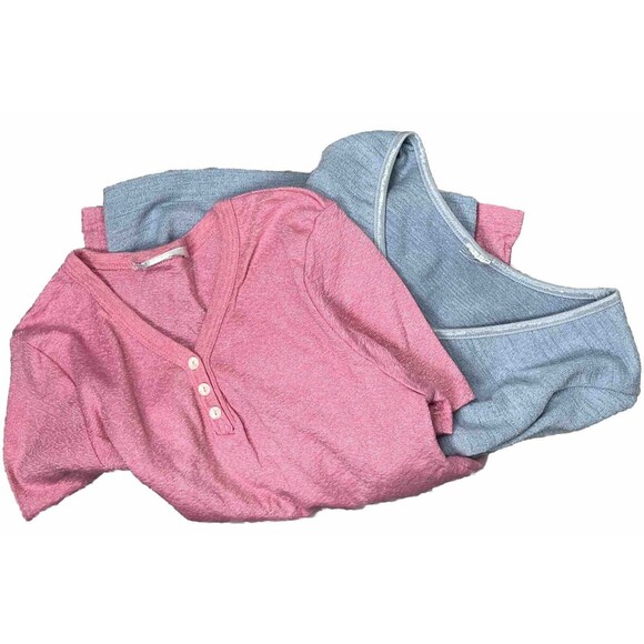 Vintage 90s‎ Baby Tee Lot 2 Stretch Fitted Tops Pink Henley Blue V-Neck Y2K M - Picture 2 of 6